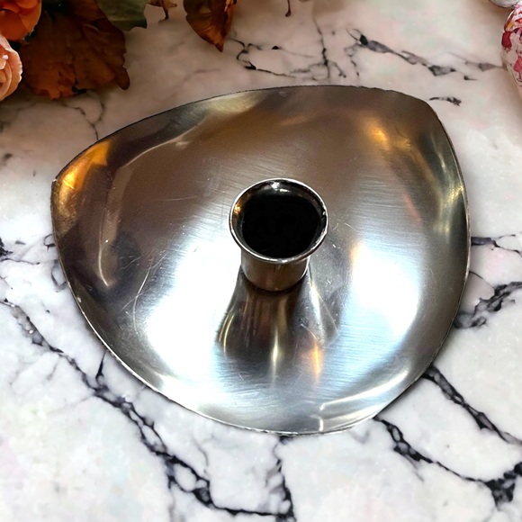 VTG Danish Mid Century 18/8 Stainless Taper Candleholder Pair Minimalist Mod - Picture 4 of 10